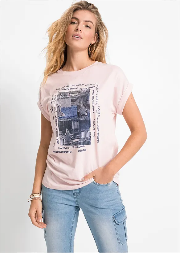 T-Shirt aus softem Viskose-Mix in rosa von vorne (im Anschnitt) - bonprix