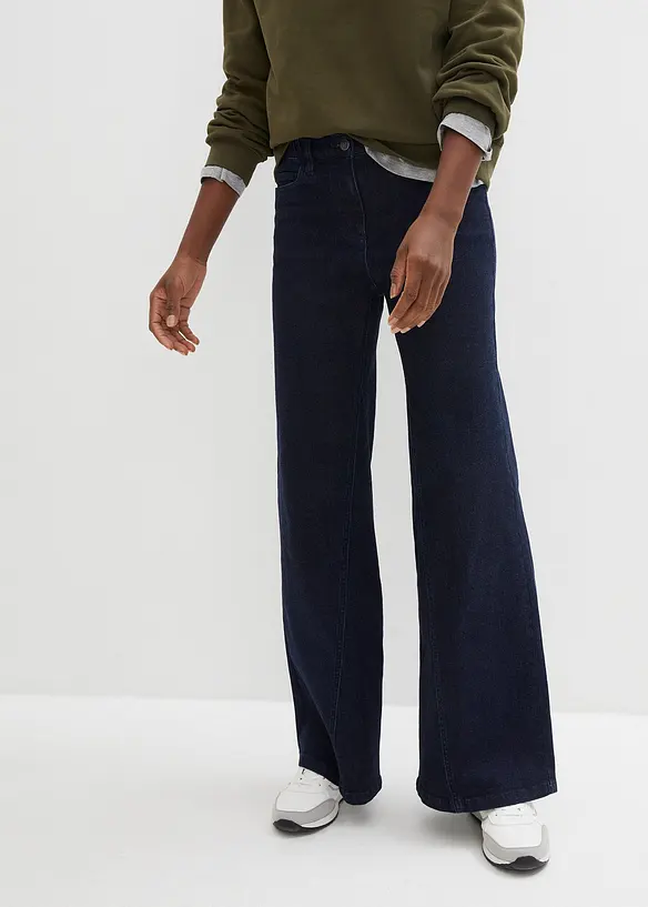 Wide-Leg-Jeans High Waist, Bequembund in blau von vorne - bonprix Wide-Leg-Jeans High Waist, Bequembund in blau von vorne - bonprix