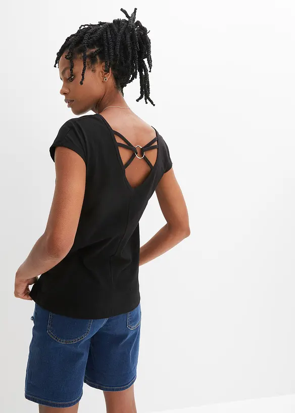 T-Shirt aus reiner Bio-Baumwolle in schwarz von vorne (im Anschnitt) - bonprix