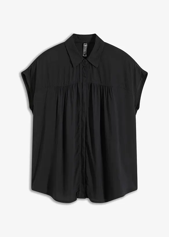 Oversized Blusentop aus fließender Viskose in schwarz von vorne - bonprix Oversized Blusentop aus fließender Viskose in schwarz von vorne - bonprix