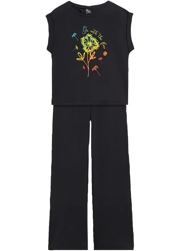 T-Shirt + Leggings Flared aus Bio-Baumwolle (2tlg. Set) in schwarz von vorne - bonprix