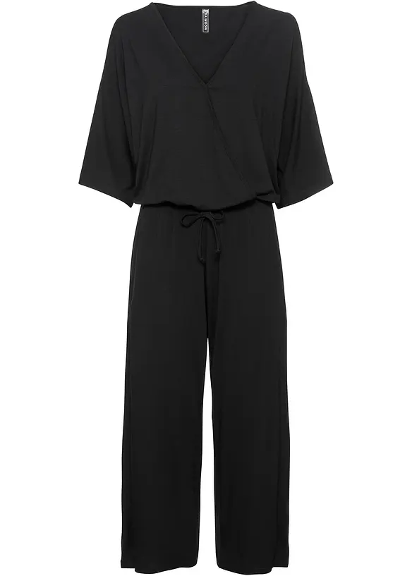 Jersey-Jumpsuit in schwarz von vorne - bonprix