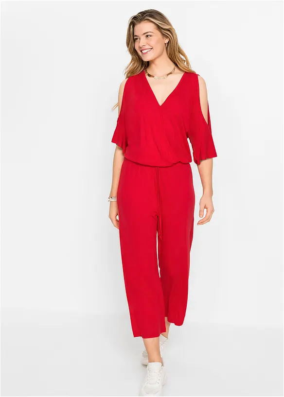 Jersey-Jumpsuit aus fließender Viskose in rot von vorne (Totalaufnahme) - bonprix Jersey-Jumpsuit aus fließender Viskose in rot von vorne (Totalaufnahme) - bonprix