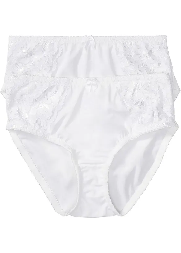 Maxislip mit zarter Spitze (2er Pack) in weiß von vorne - bonprix