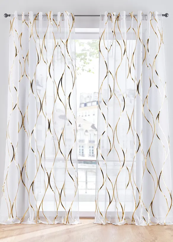 Transparente Gardine mit feiner Struktur, auch in extra lang (1er Pack) in gold - bonprix