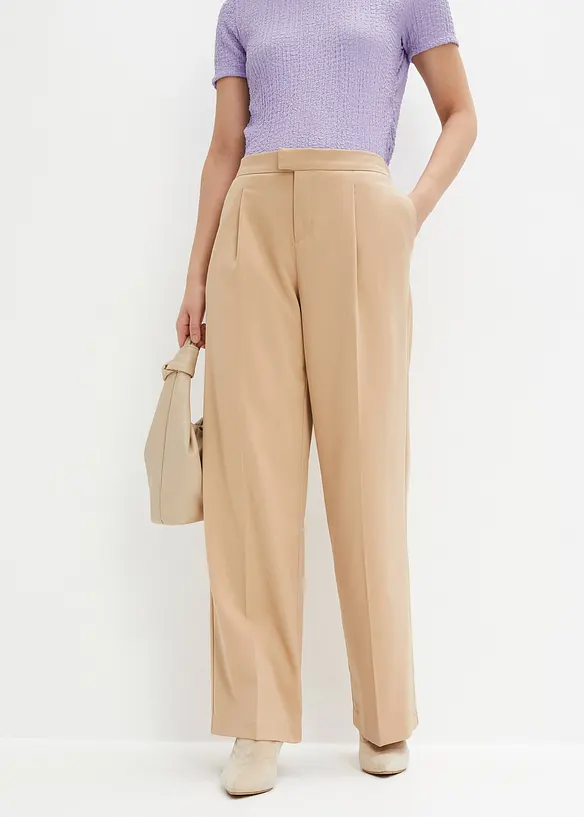 Bundfaltenhose mit Bequembund in beige von vorne - bonprix