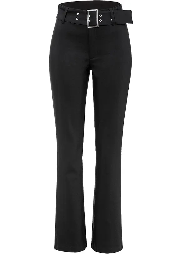 Stretch-Hose mit Gürteldetails in schwarz von vorne - bonprix