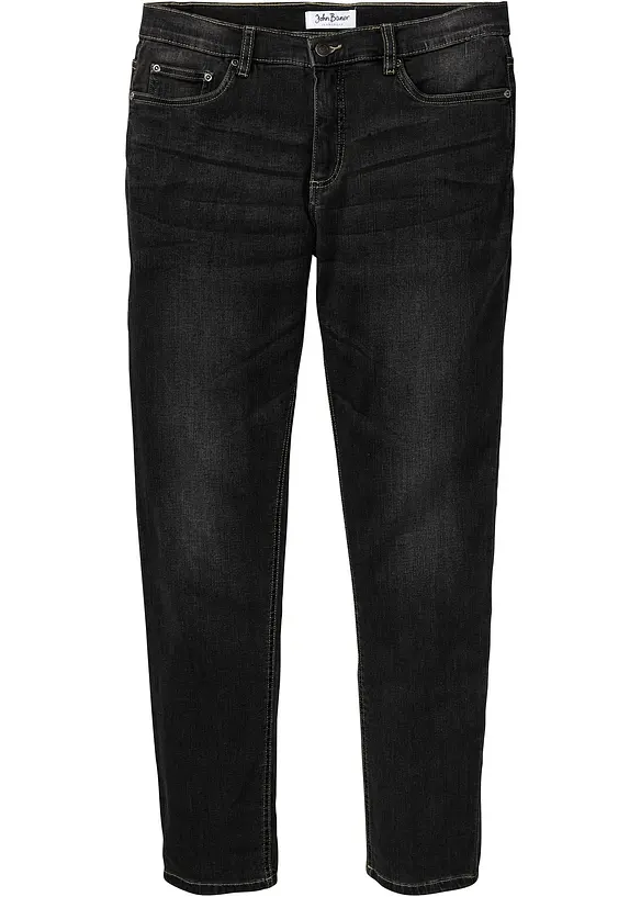 Regular Fit Stretch-Jeans, Tapered in schwarz von vorne - bonprix