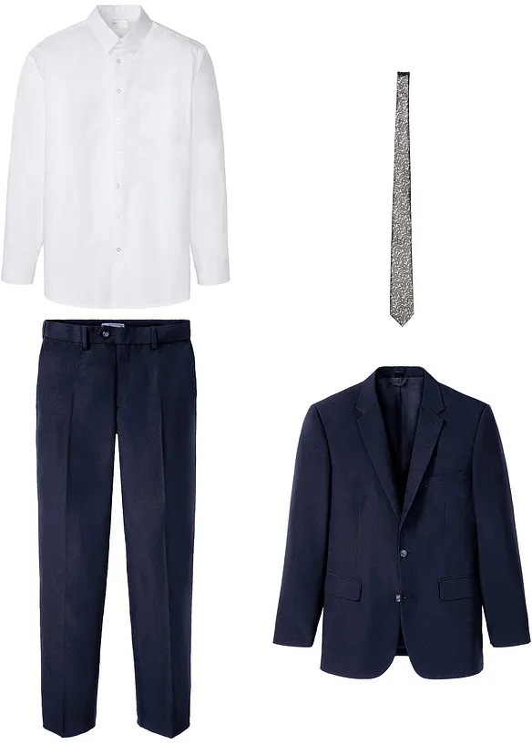 Anzug mit Hemd und Krawatte (4tlg. Set) in blau von vorne - bonprix