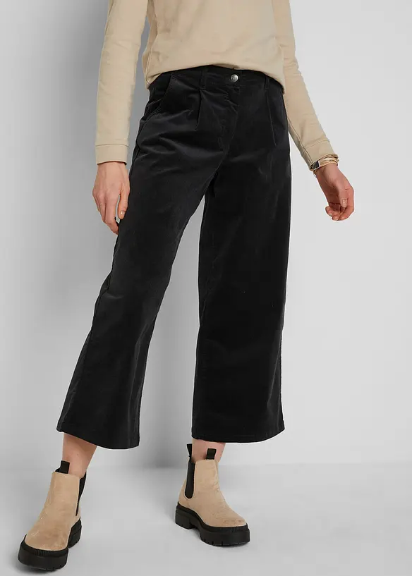 Weite Cord-Culotte aus Baumwoll-Mix in schwarz von vorne - bonprix Weite Cord-Culotte aus Baumwoll-Mix in schwarz von vorne - bonprix