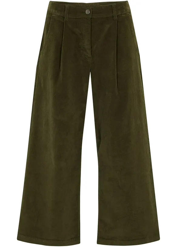Weite Cord-Culotte aus Baumwoll-Mix in grün von vorne - bonprix Weite Cord-Culotte aus Baumwoll-Mix in grün von vorne - bonprix