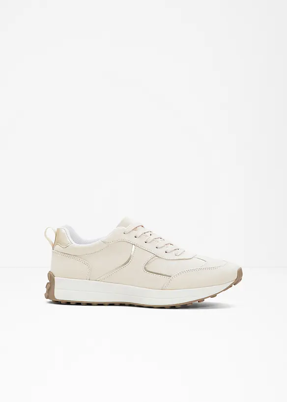 Sneaker mit Metallic-Details in beige von vorne - bonprix