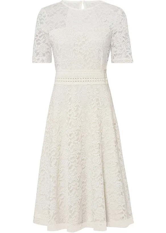 Spitzenkleid mit Häkeleinsatz in beige von vorne - bonprix