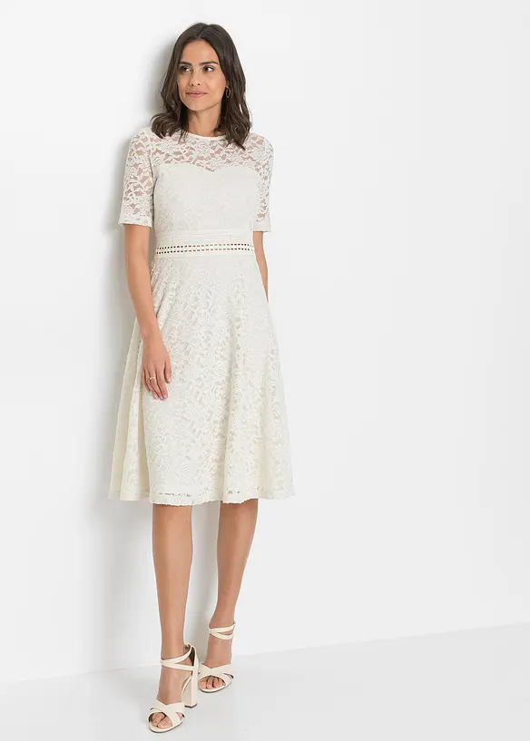 Spitzenkleid mit Häkeleinsatz in beige von vorne (Totalaufnahme) - bonprix