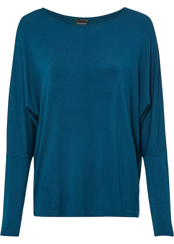 Langarmshirt aus softem Viskose-Mix in petrol von vorne - bonprix