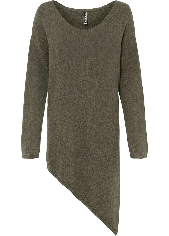 Asymmetrischer Pullover in grün von vorne - bonprix