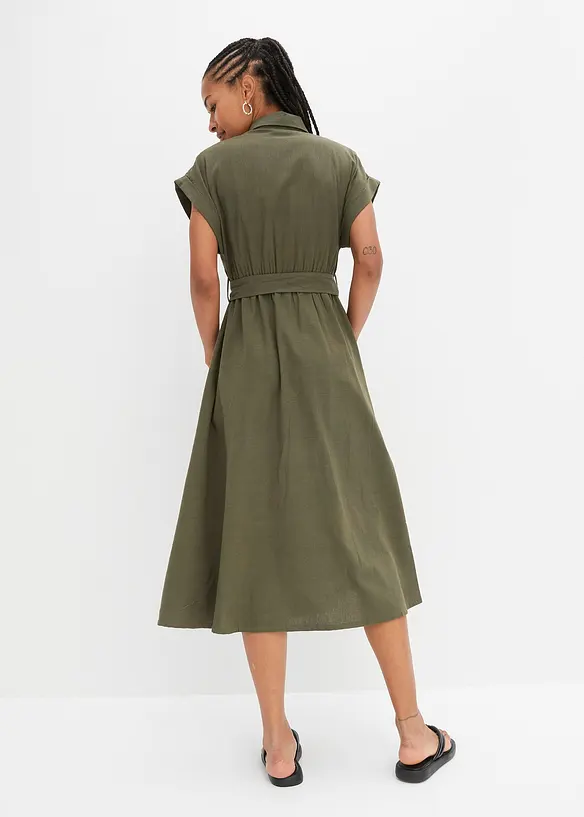 Midikleid aus reiner Baumwolle in grün von hinten (Totalaufnahme) - bonprix