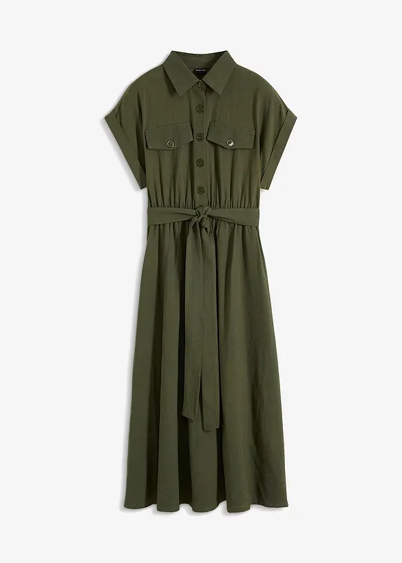 Midikleid aus reiner Baumwolle in grün von vorne - bonprix