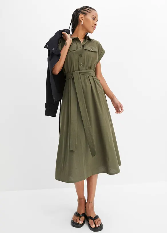 Midikleid aus reiner Baumwolle in grün von vorne (Totalaufnahme) - bonprix