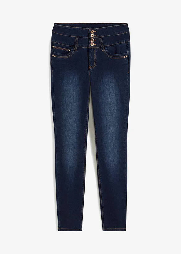 High Waist Skinny-Jeans mit langer Knopfleiste in blau von vorne - bonprix