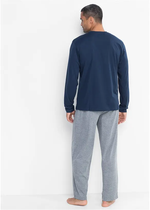 Pyjama mit Baumwolle und langen Ärmeln in blau von hinten (Totalaufnahme) - bonprix