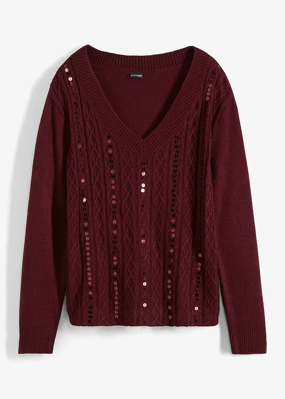 Pullover mit Pailletten in rot von vorne - bonprix