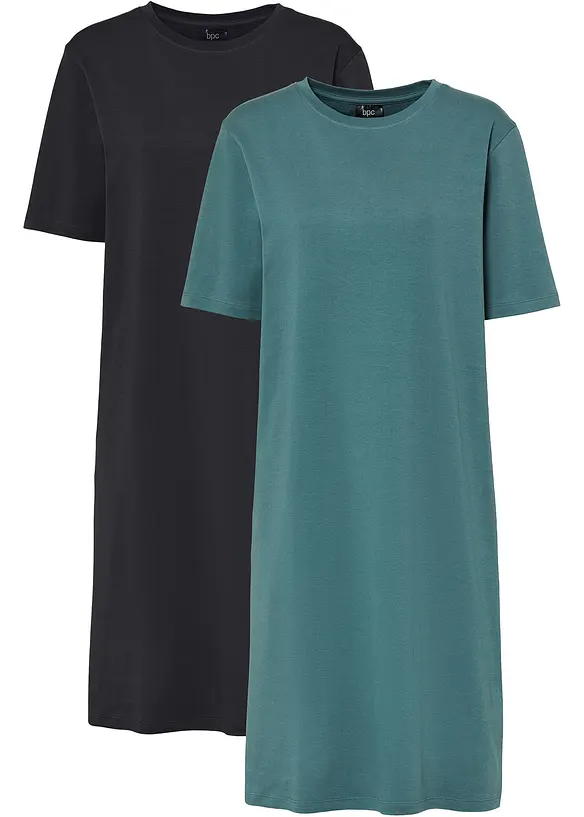 Shirtkleid (2er-Pack) in grün von vorne - bonprix