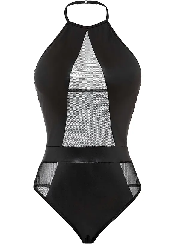 Stringbody ouvert mit Wetlook in schwarz von vorne - bonprix