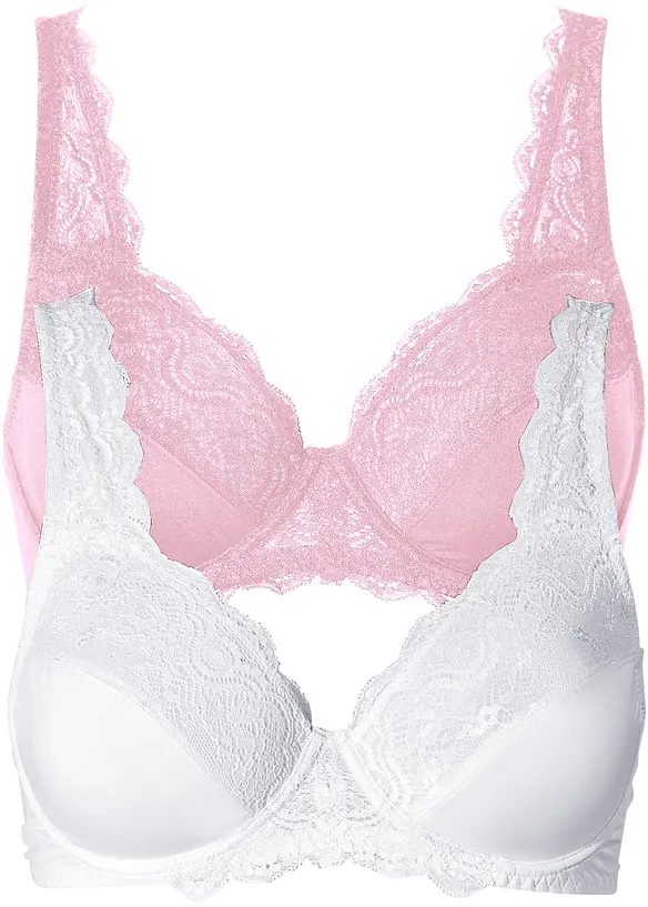 Bügel-BH mit zarter Spitze (2er Pack) in rosa von vorne - bonprix