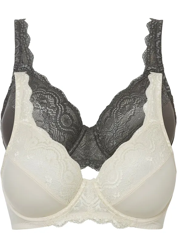 Bügel-BH mit zarter Spitze (2er Pack) in beige von vorne - bonprix