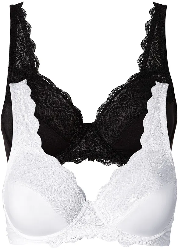 Bügel-BH mit zarter Spitze (2er Pack) in schwarz von vorne - bonprix