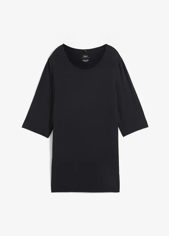 Langes Sport-Shirt mit Schlitz, schnelltrocknend in schwarz von vorne - bonprix
