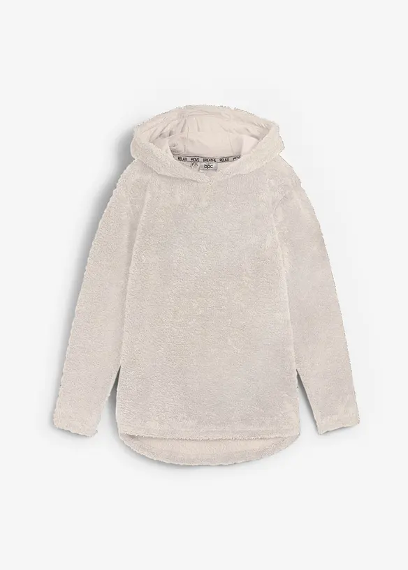 Kuschel-Fleece Longpullover, Oversized in weiß von vorne - bonprix