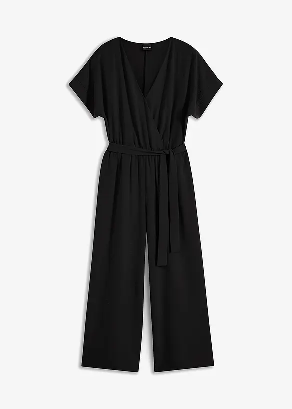 Kurzarm-Overall in schwarz von vorne - bonprix