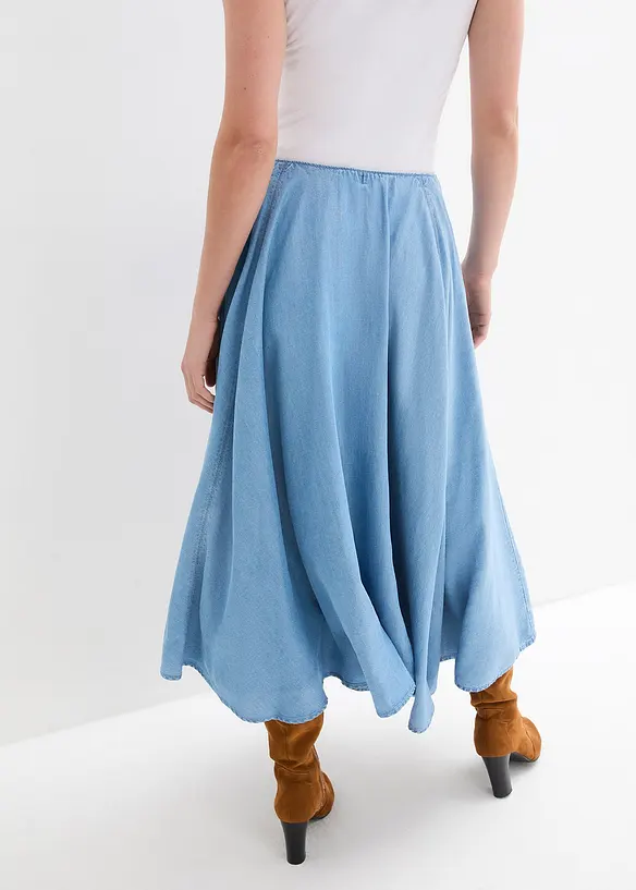 High Waist Jeansrock, Bequembund, Bio-Baumwolle in blau von hinten - bonprix High Waist Jeansrock, Bequembund, Bio-Baumwolle in blau von hinten - bonprix