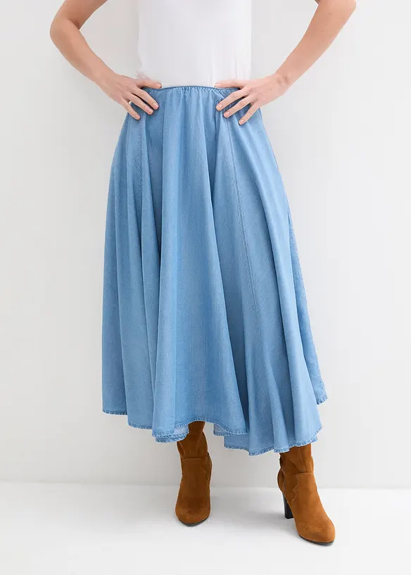High Waist Jeansrock, Bequembund, Bio-Baumwolle in blau von vorne - bonprix High Waist Jeansrock, Bequembund, Bio-Baumwolle in blau von vorne - bonprix