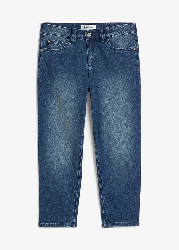 Boyfriend Jeans Mid Waist, cropped in blau von vorne - bonprix