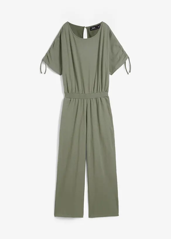 Jersey-Jumpsuit mit weitem Bein in grün von vorne - bonprix