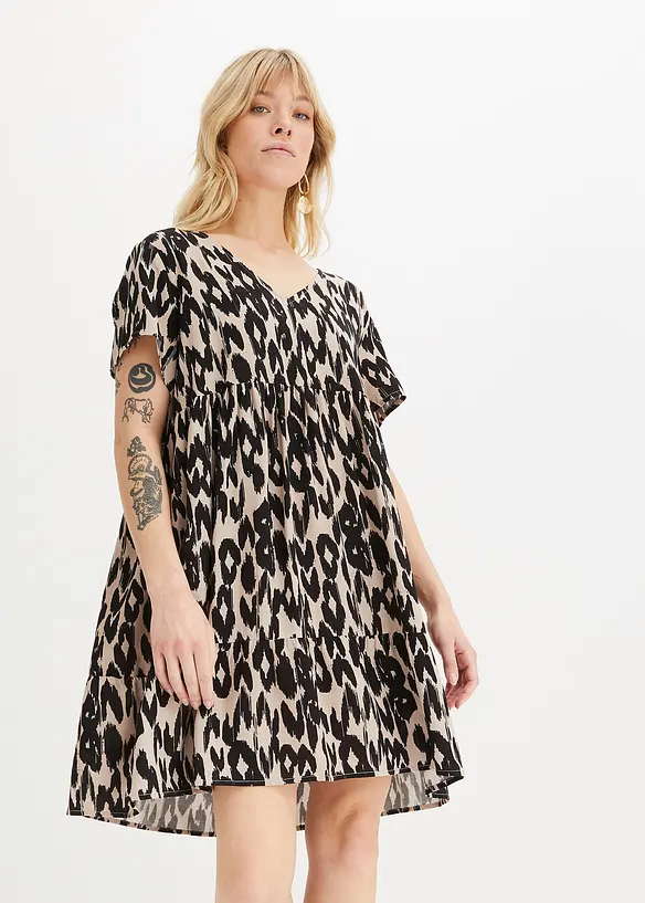 Tunika-Kleid aus fließender Viskose in schwarz von vorne (Totalaufnahme) - bonprix
