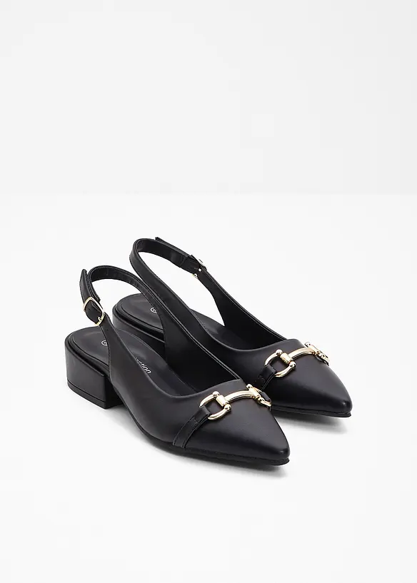 Slingpumps mit flachem Absatz in schwarz - bonprix Slingpumps mit flachem Absatz in schwarz - bonprix