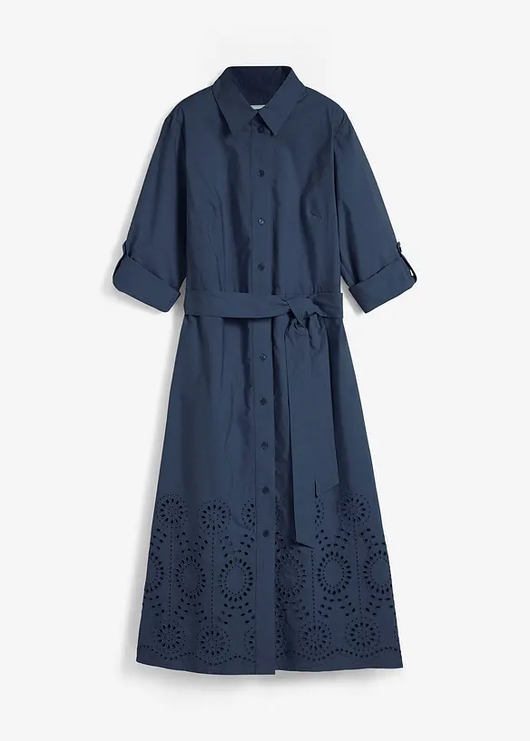 Hemdblusenkleid mit Lochstickerei in blau von vorne - bonprix Hemdblusenkleid mit Lochstickerei in blau von vorne - bonprix