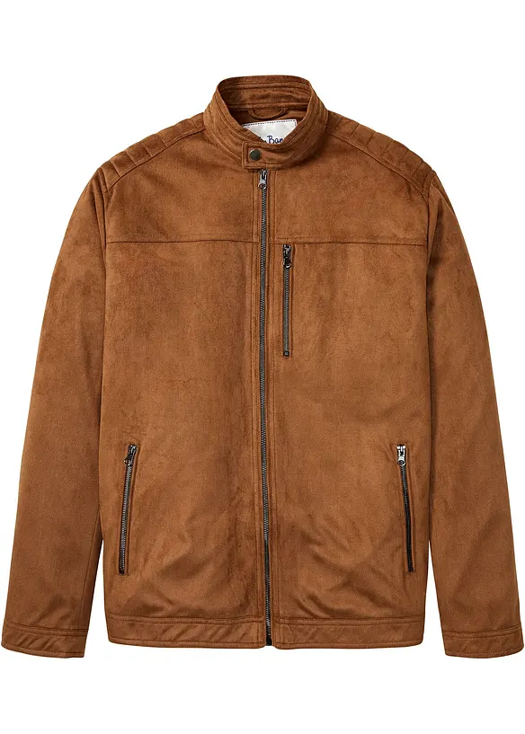 Jacke in Veloursleder-Optik in braun von vorne - bonprix