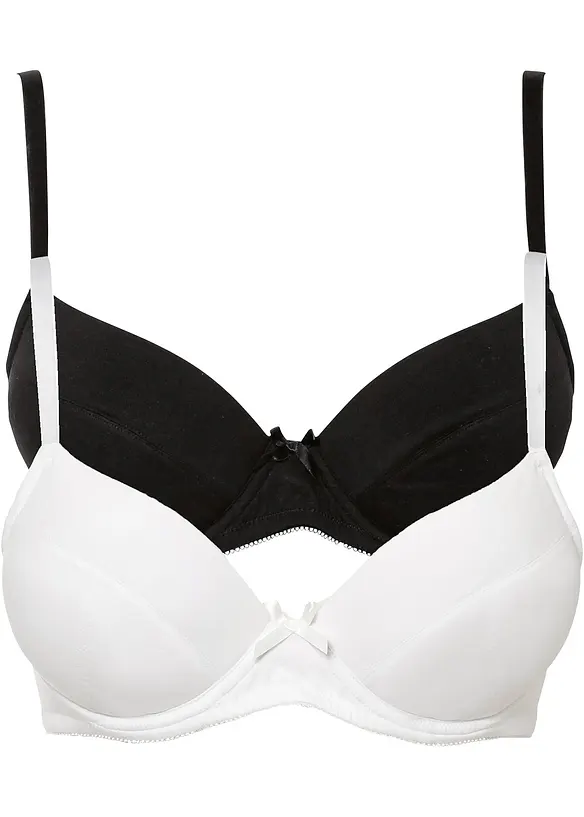 Push-up-BH mit Bügel mit Bio-Baumwolle (2er Pack) in schwarz von vorne - bonprix
