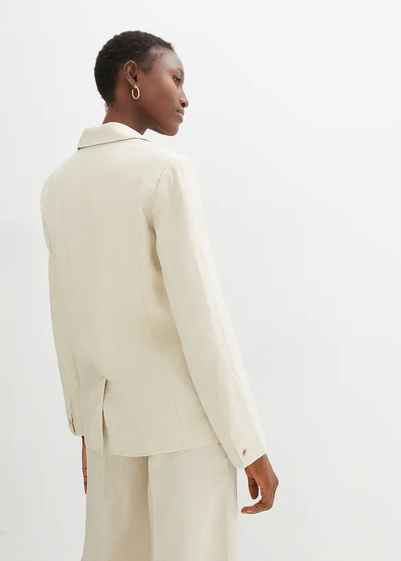 Blazer aus reinem Leinen in beige von hinten (im Anschnitt) - bonprix