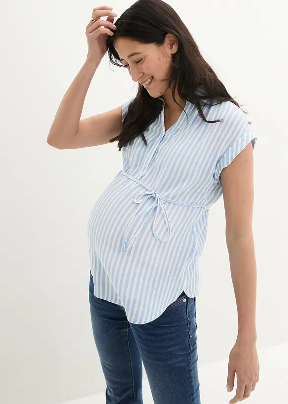2-in-1 Umstands- und Stillbluse aus Viskose in blau von vorne (im Anschnitt) - bonprix