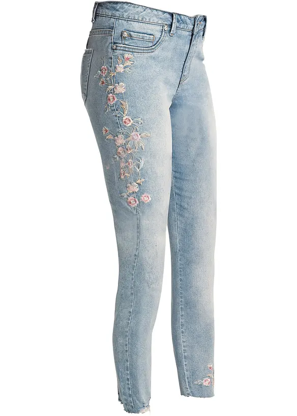 Skinny-Jeans Mid Waist, verkürzt in blau von vorne - bonprix