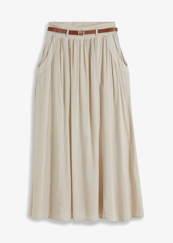 Maxirock aus fließender Viskose (2-tlg. Set) in beige von vorne - bonprix Maxirock aus fließender Viskose (2-tlg. Set) in beige von vorne - bonprix