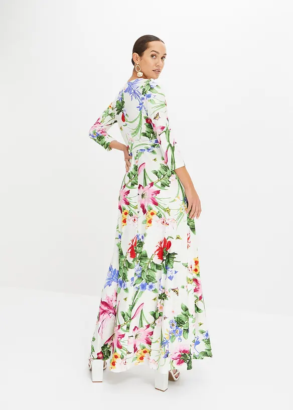Maxikleid mit 3/4-Ärmeln in weiß von hinten (Totalaufnahme) - bonprix Maxikleid mit 3/4-Ärmeln in weiß von hinten (Totalaufnahme) - bonprix
