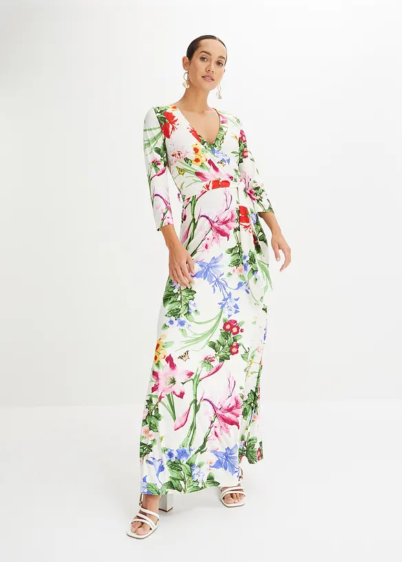 Maxikleid mit 3/4-Ärmeln in weiß von vorne (Totalaufnahme) - bonprix Maxikleid mit 3/4-Ärmeln in weiß von vorne (Totalaufnahme) - bonprix
