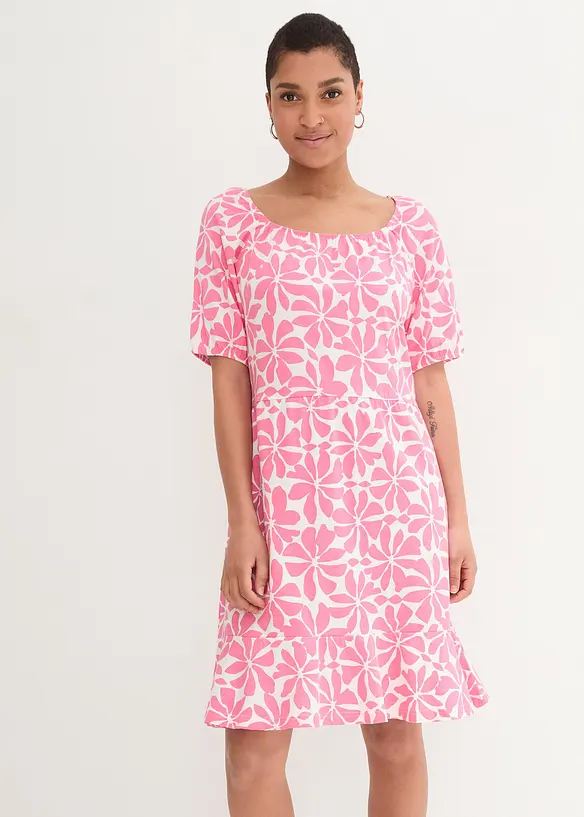 Jerseykleid aus elastischem Bio-Baumwoll-Mix in weiß von vorne (Totalaufnahme) - bonprix